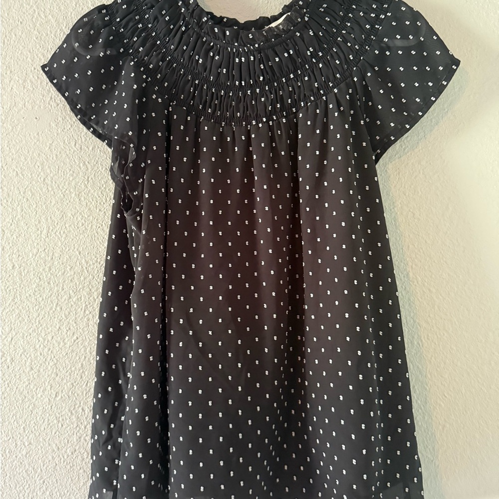 LOFT Black Top with White Dots